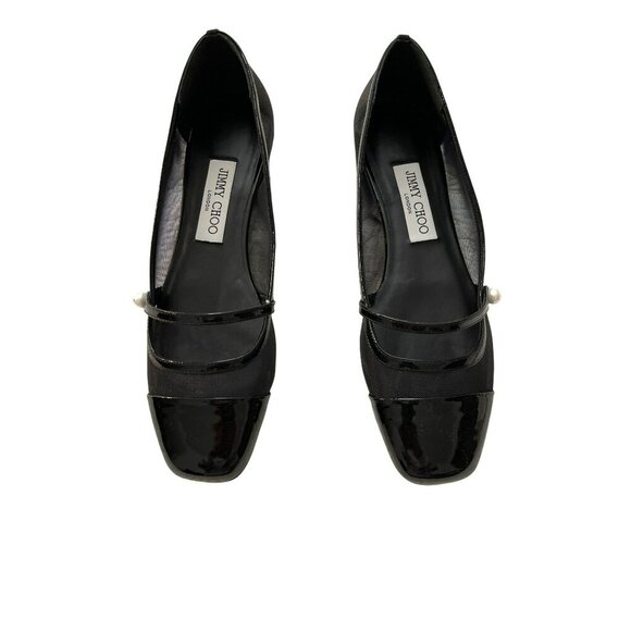 Jimmy Choo Elisa Black Mesh Pearl Mary Jane Sz 38 NEW - Picture 6 of 12